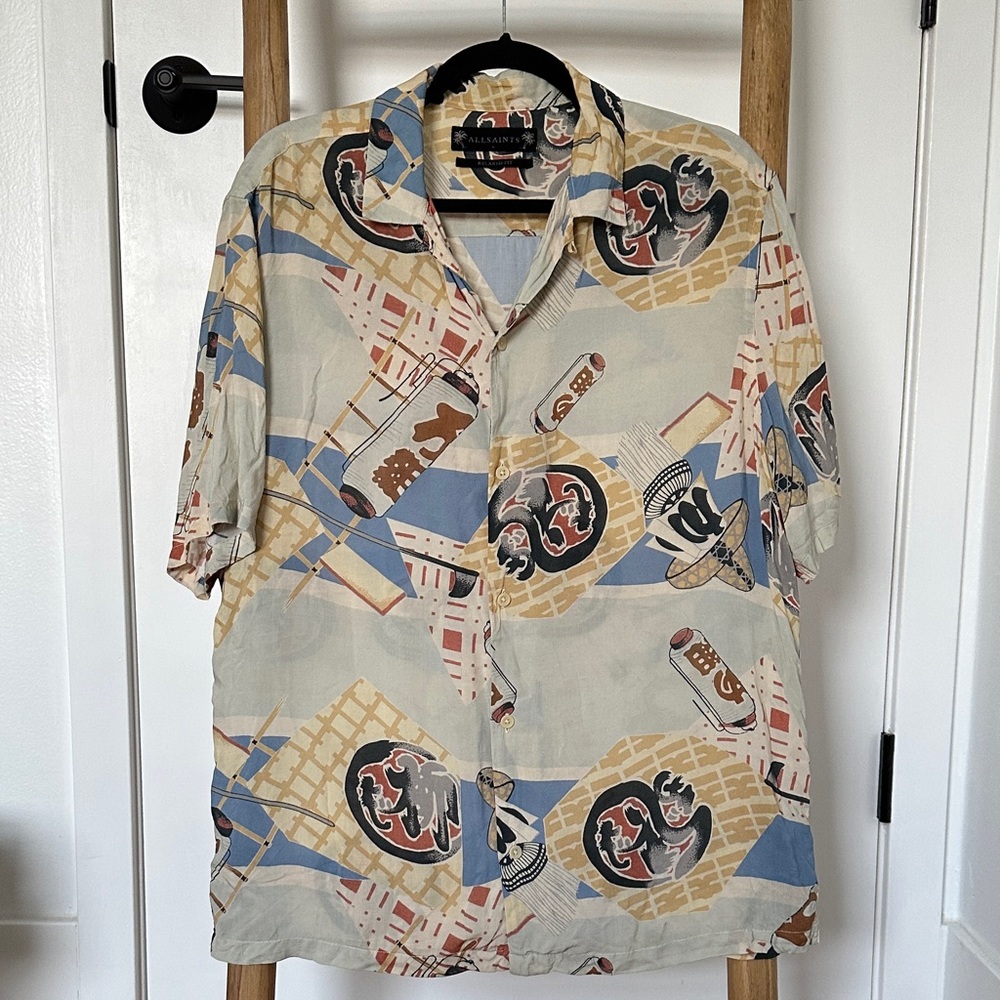 All Saints Men’s Relaxed Fit Casual Short Sleeve Button Down Shirt